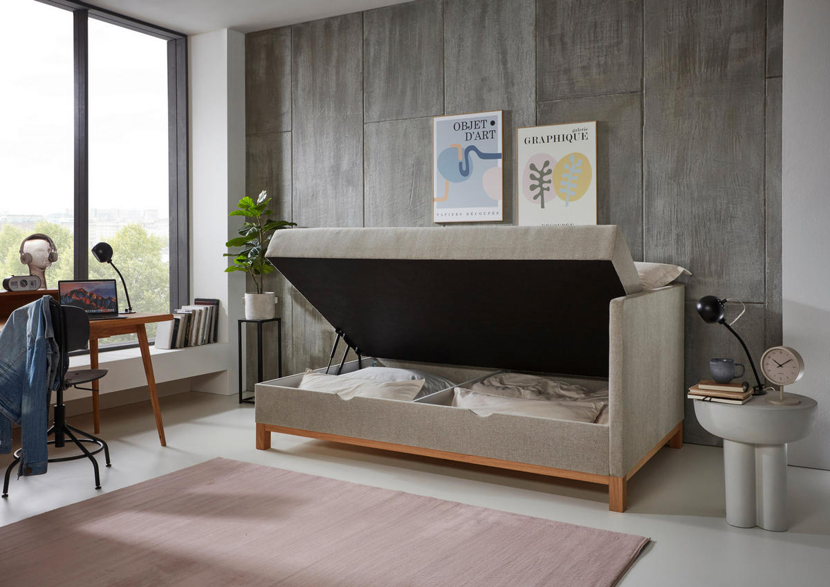 BOXBETT 90/200 cm  in Taupe  - Taupe/Eichefarben, Design, Holz/Textil (90/200cm) - Boxxx
