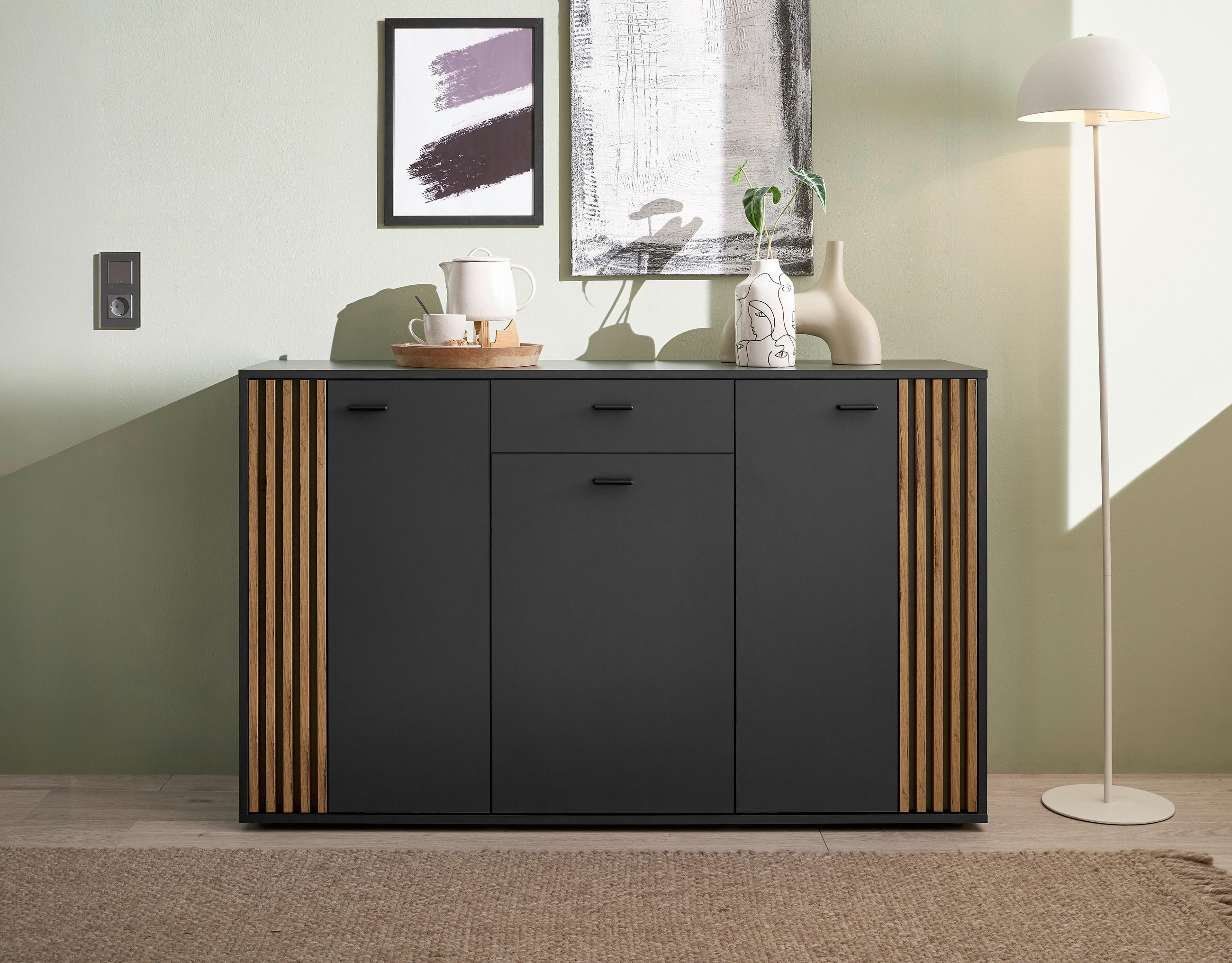 LOWBOARD Dublin  in 180/50/38 cm  - Eichefarben/Anthrazit, Design, Holzwerkstoff/Kunststoff (180/50/38cm) - Xora
