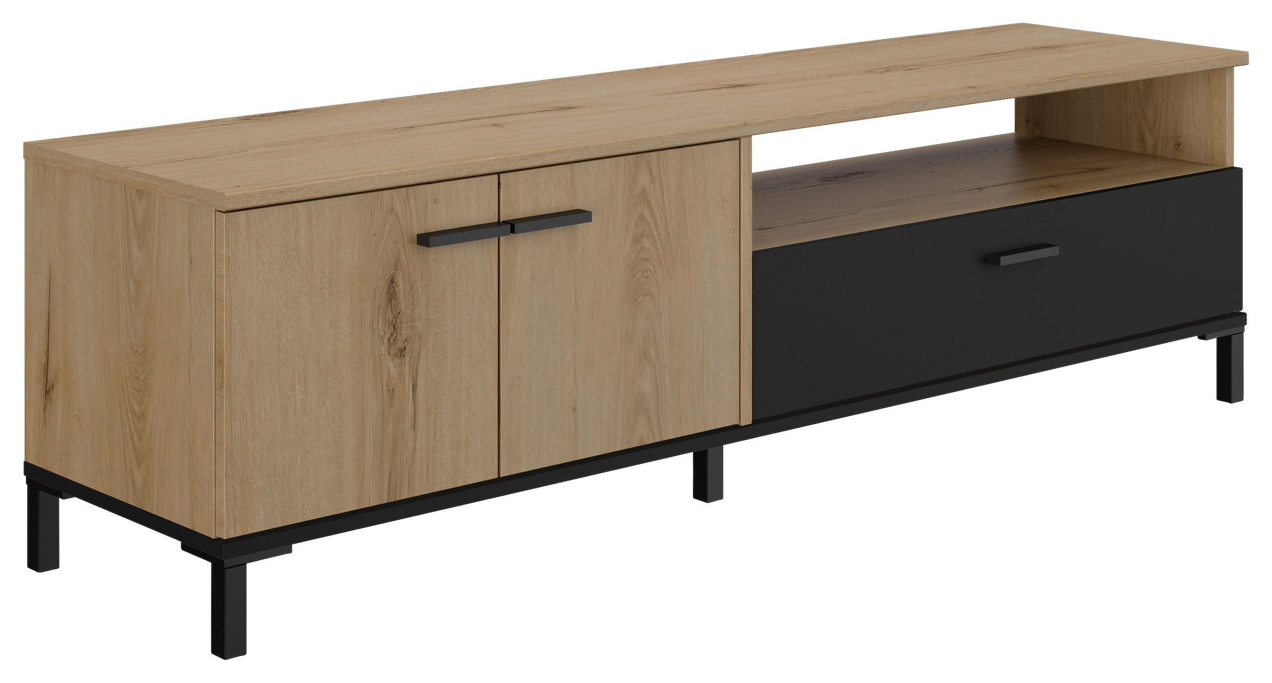 TV-ELEMENT - Eichefarben/Schwarz, MODERN, Holzwerkstoff/Kunststoff (160/47/40cm) - MID.YOU