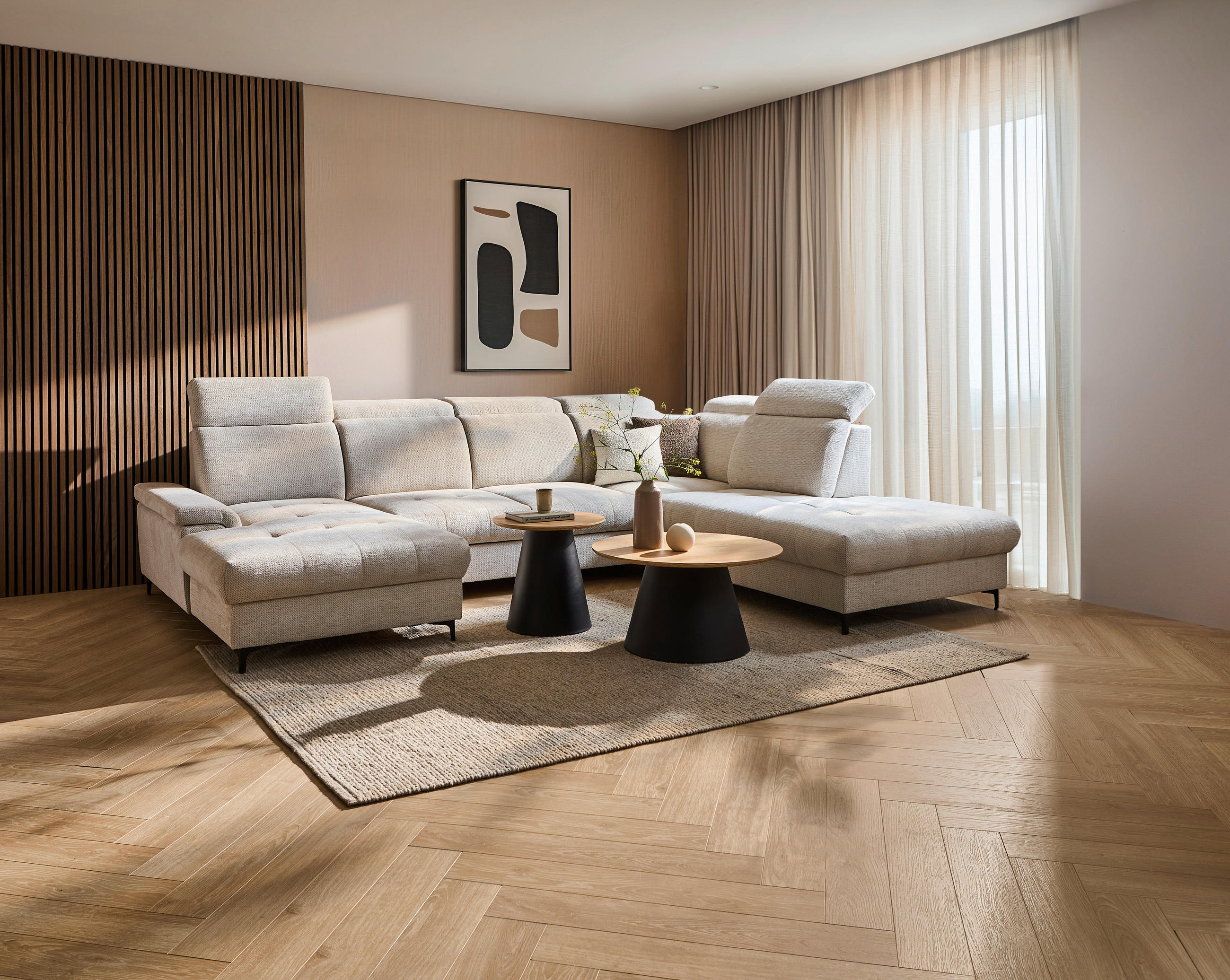 WOHNLANDSCHAFT in Struktur Beige  - Beige/Schwarz, Design, Textil/Metall (190/364/270cm) - Stylife