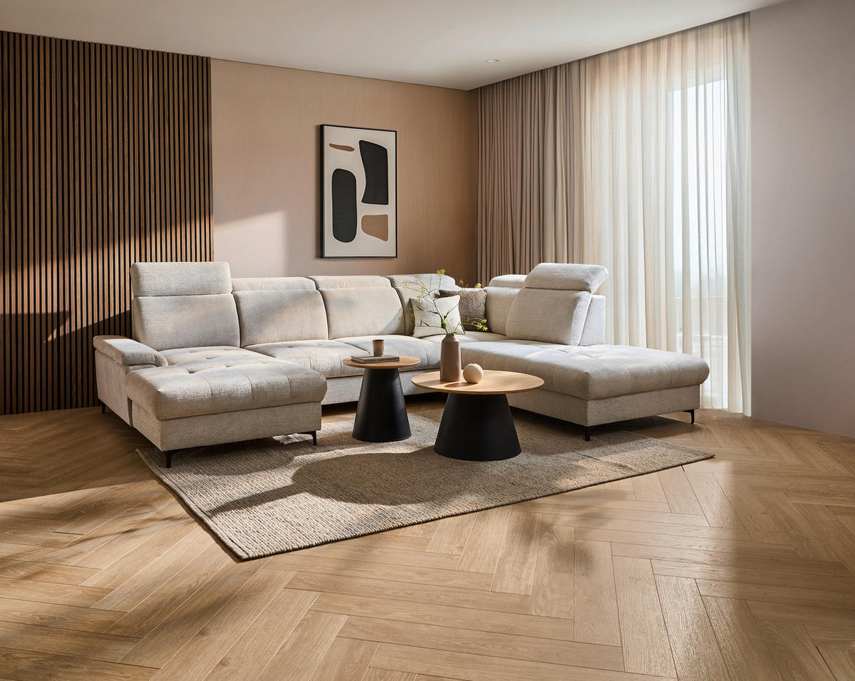 WOHNLANDSCHAFT in Struktur Beige  - Beige/Schwarz, Design, Textil/Metall (190/364/270cm) - Stylife