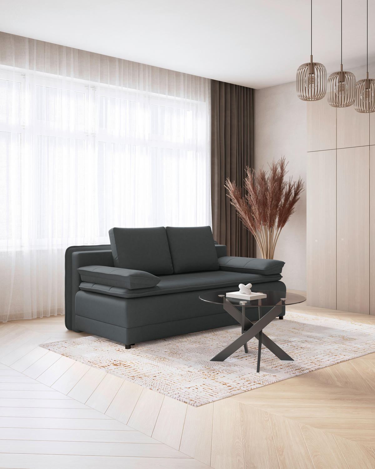SCHLAFSOFA in Webstoff Graphitfarben  - Schwarz/Graphitfarben, Modern, Kunststoff/Textil (202/73-92/105cm) - MID.YOU
