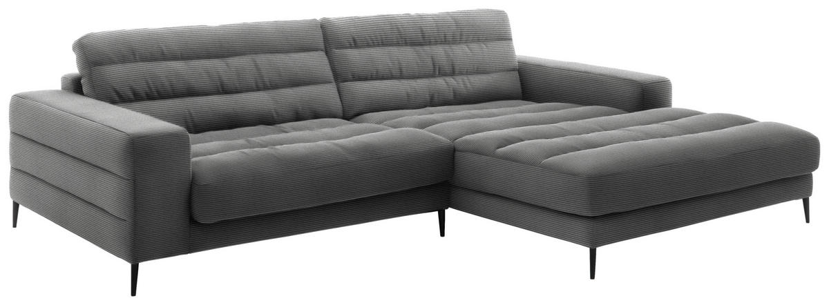 ECKSOFA in Cord Grau  - Schwarz/Grau, Design, Textil/Metall (296/207cm) - Dieter Knoll