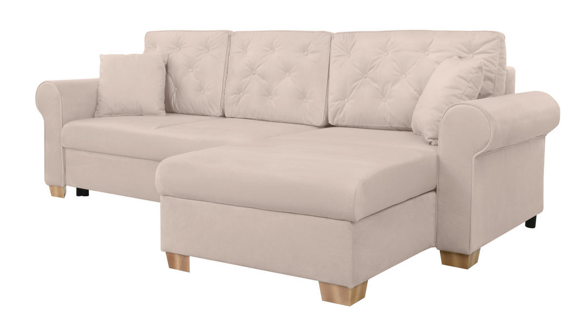 ECKSOFA in Beige  - Beige/Buchefarben, Design, Holz/Textil (266/161cm) - MID.YOU