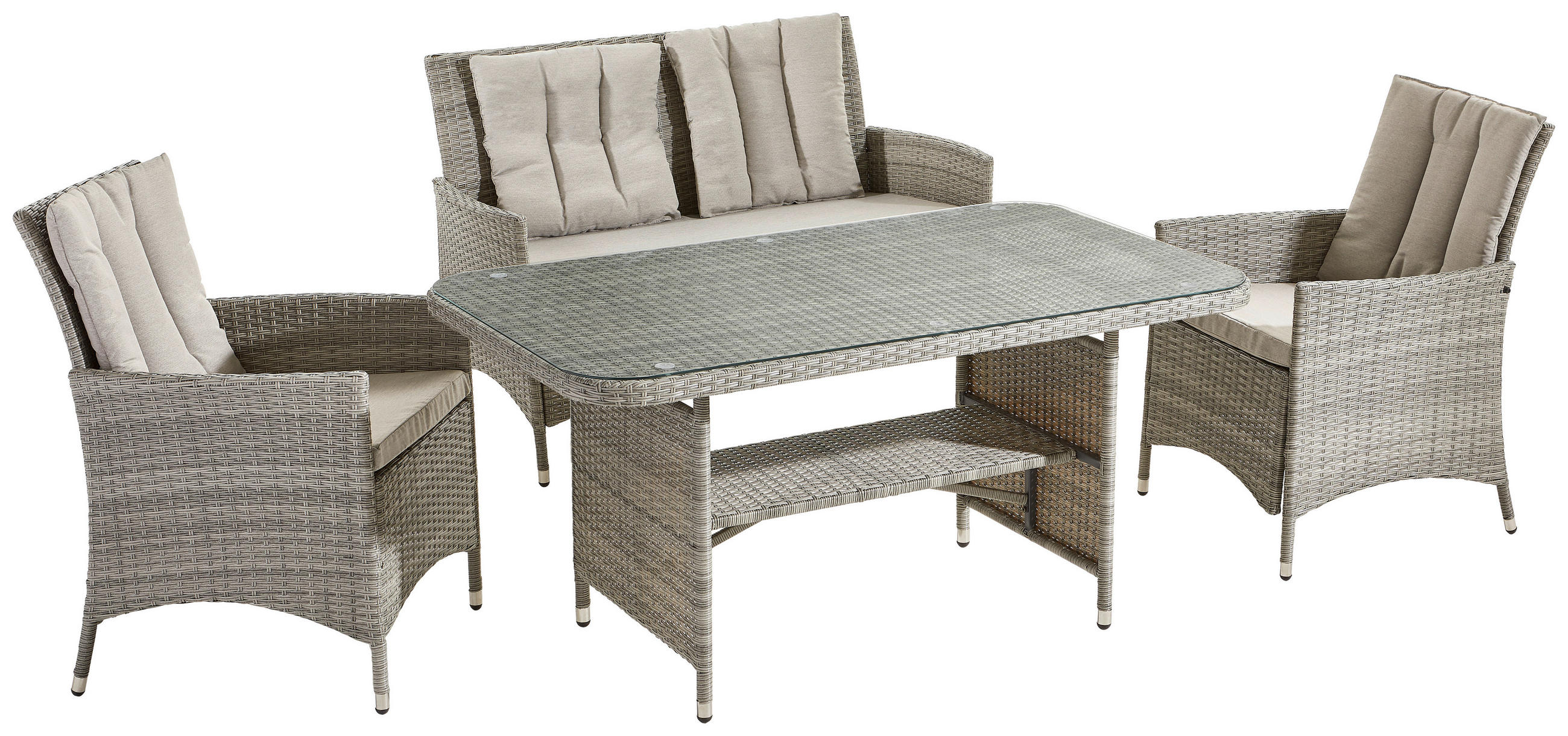 ZAHRADNÍ JÍDELNÍ SET 4dílné, kov, plast, sklo, textil - šedá, Moderní, kov/textil (262/129/88cm) - Ambia Garden