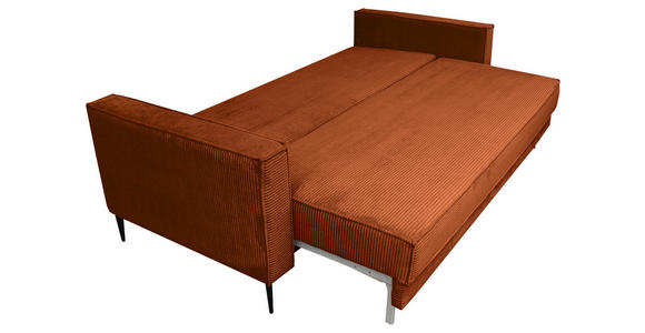 SCHLAFSOFA Cord Rostfarben  inkl. Rückenkissen, Bettkasten, Schlaffunktion, Rücken echt, Liegefläche im Originalstoff  - Rostfarben/Schwarz, KONVENTIONELL, Textil/Metall (222/93/98cm) - Carryhome