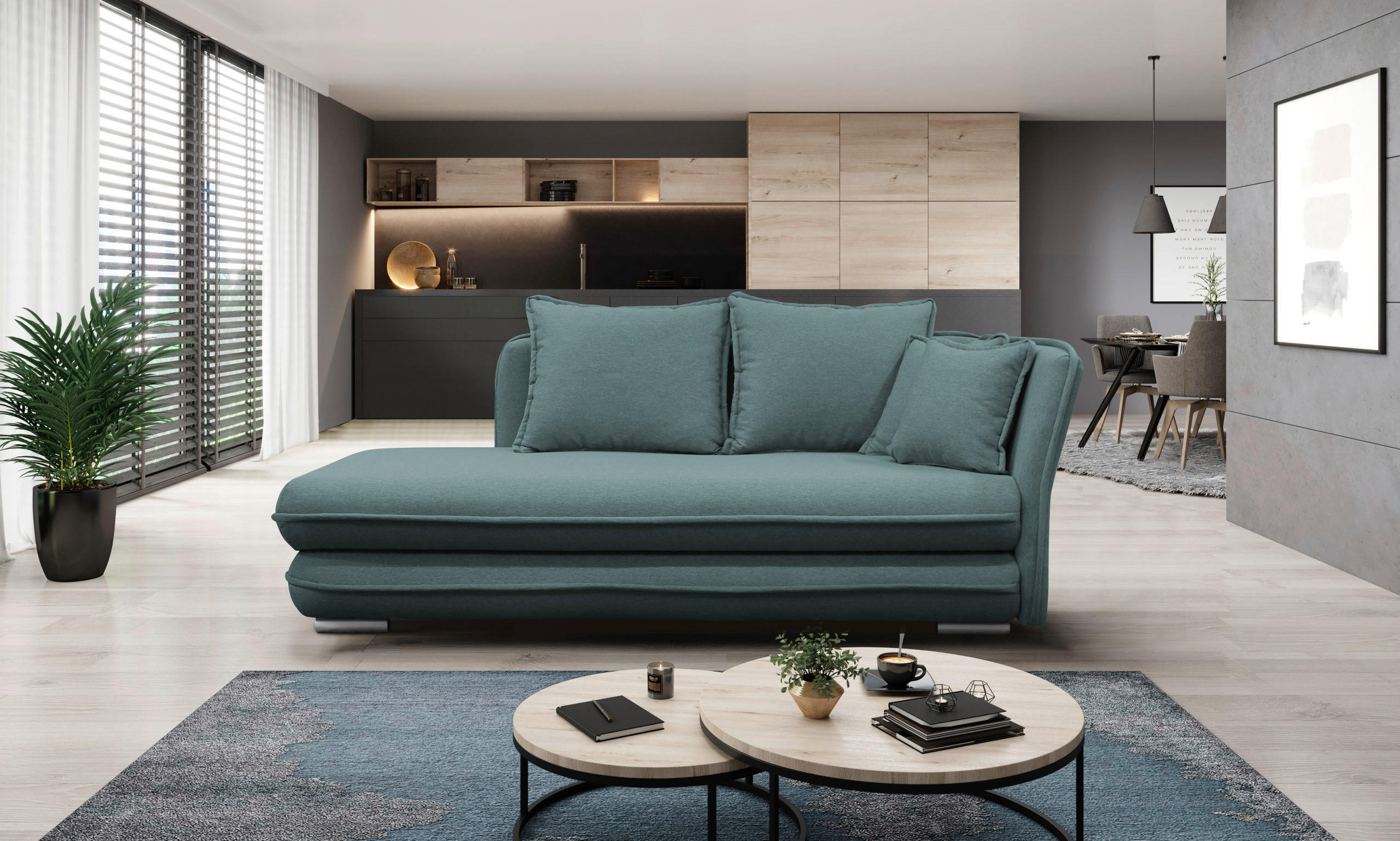 LIEGE Flachgewebe Petrol  - Silberfarben/Petrol, Design, Kunststoff/Textil (224/84/99/107cm) - MID.YOU