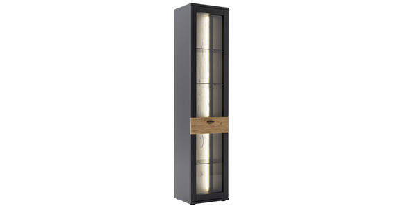 VITRINE in furniert, massiv Grau, Schwarz, Eichefarben - Eichefarben/Anthrazit, Design, Glas/Holzwerkstoff (45/201/37cm) - Novel