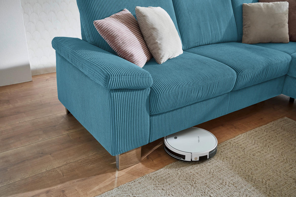 ECKSOFA in Cord Petrol  - Edelstahlfarben/Petrol, Konventionell, Textil/Metall (248/200cm) - Beldomo System