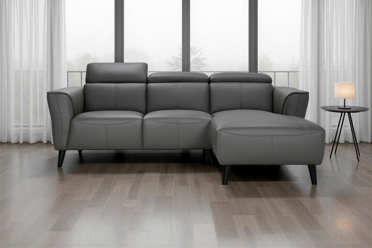 ECKSOFA  in Echtleder Grau  223/173 cm  - Schwarz/Grau, KONVENTIONELL, Leder (223/173cm) - MID.YOU