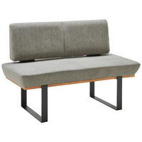 SITZBANK 130/48/90 cm Webstoff Grau Eiche vollmassiv  - Schwarz/Grau, MODERN, Holz/Textil (130/48/90cm) - Livetastic