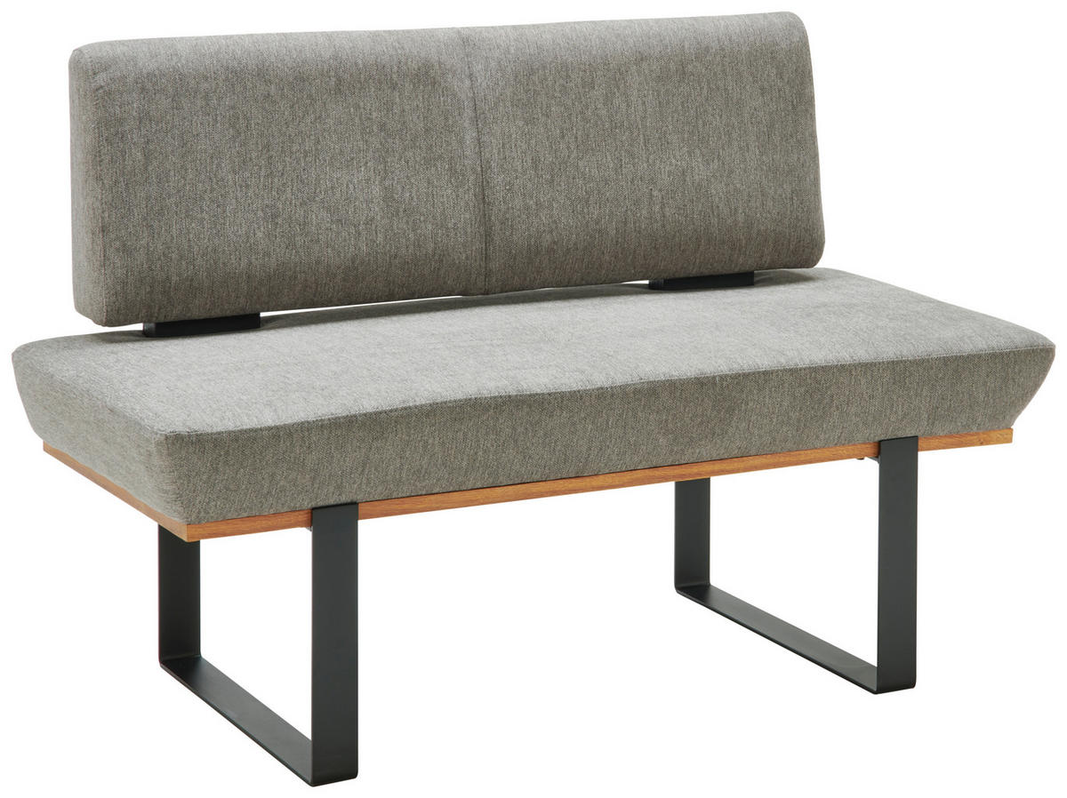 SITZBANK 130/48/90 cm Webstoff Grau Eiche vollmassiv  - Schwarz/Grau, MODERN, Holz/Textil (130/48/90cm) - Livetastic