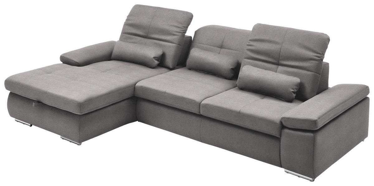 ECKSOFA  in Flachgewebe Hellgrau  195/309 cm  - Chromfarben/Hellgrau, Design, Textil (195/309cm) - Beldomo Style