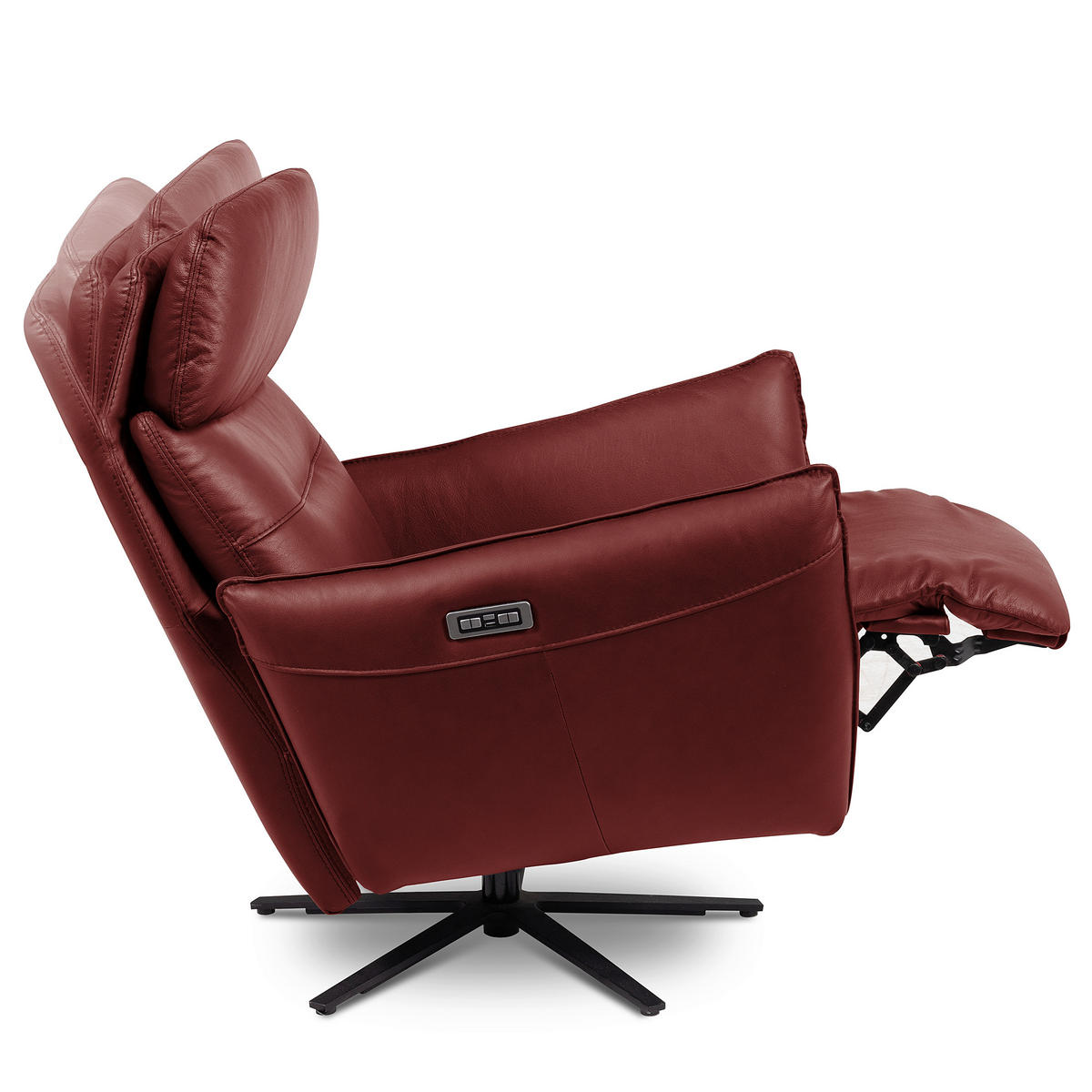 RELAXSESSEL Leder Kirschrot  - Schwarz/Kirschrot, Design, Leder/Metall (77/107/88cm) - Livetastic