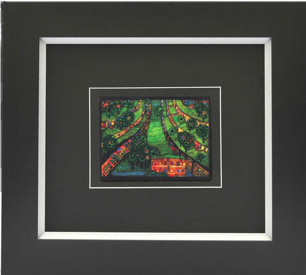 KUNSTDRUCK Hundertwasser Abstraktes, Architektur GRÜNE STADT  - Multicolor/Schwarz, Basics, Holzwerkstoff (38,5/43cm)