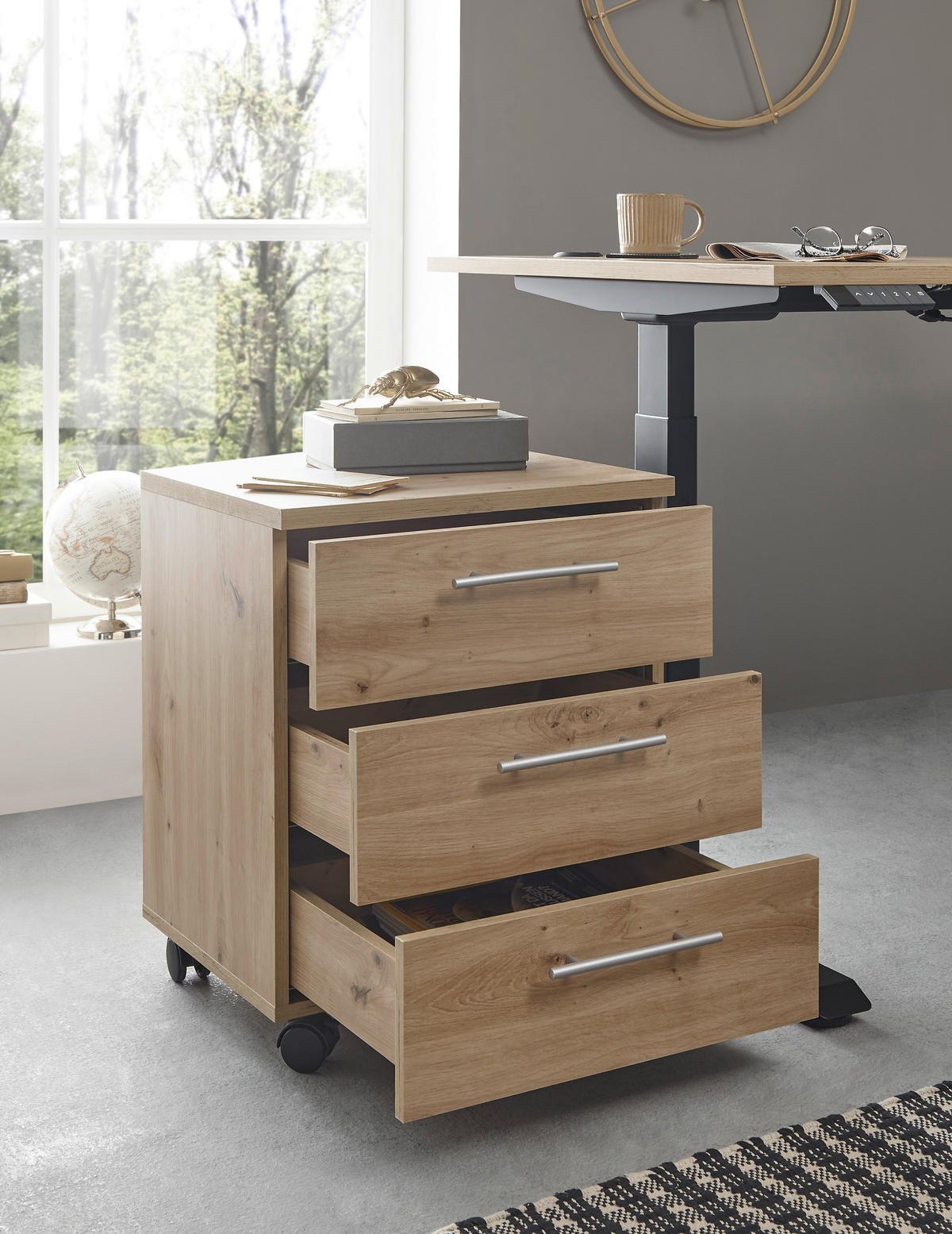 ROLLCONTAINER Eiche Artisan  - Silberfarben/Eiche Artisan, MODERN, Holzwerkstoff/Kunststoff (40/56/39cm) - Carryhome