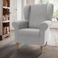 OHRENSESSEL ASINO Chenille Grau  - Naturfarben/Grau, KONVENTIONELL, Holz/Textil (80/102/86cm) - Livetastic