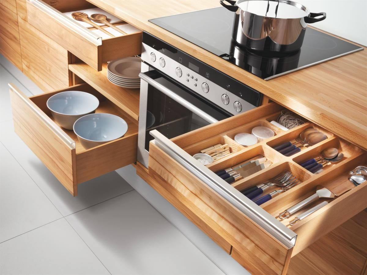 EINBAUKÜCHE L1  - Kernbuche, Design, Holz/Holzwerkstoff - Team 7