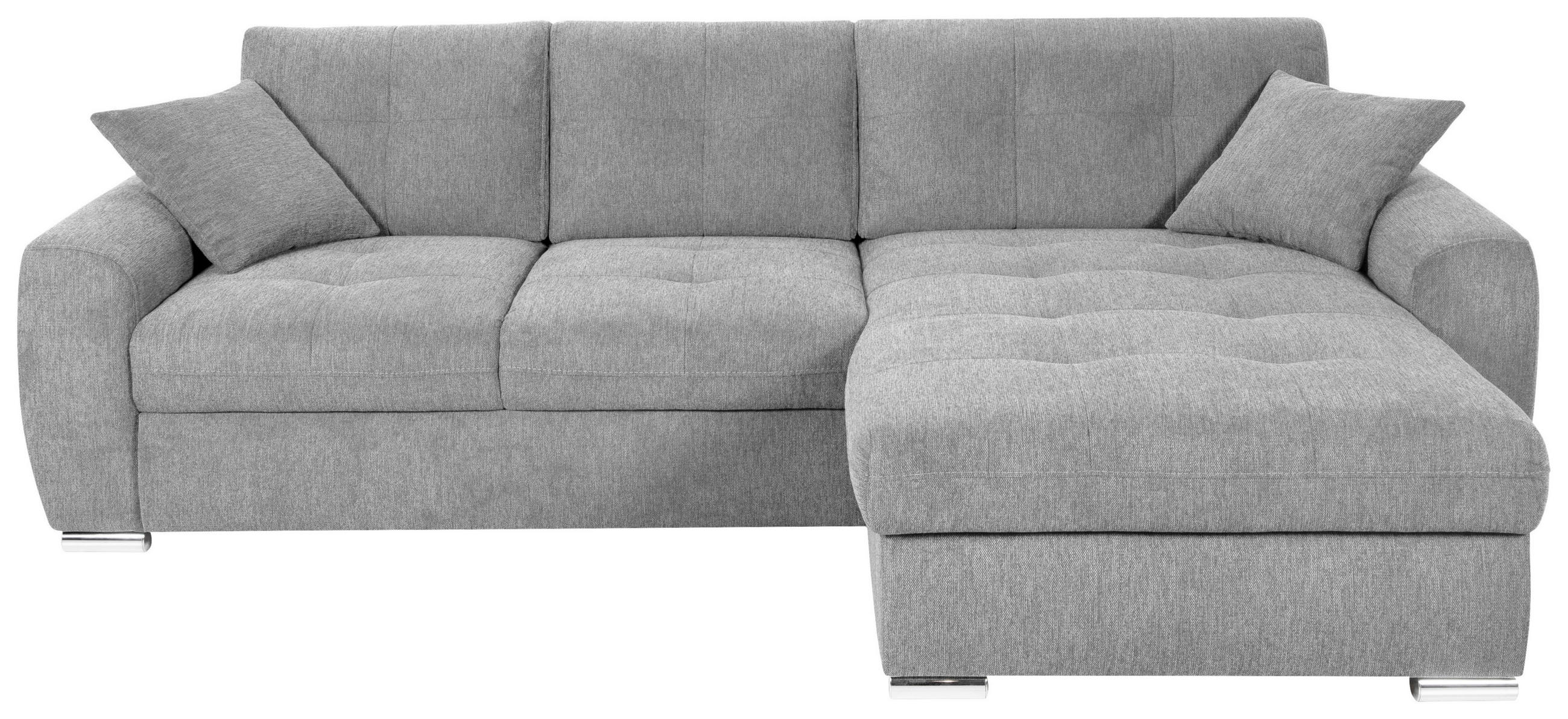 ECKSOFA in Mikrofaser Hellgrau  - Chromfarben/Hellgrau, Modern, Kunststoff/Textil (276/193cm) - Hom`in