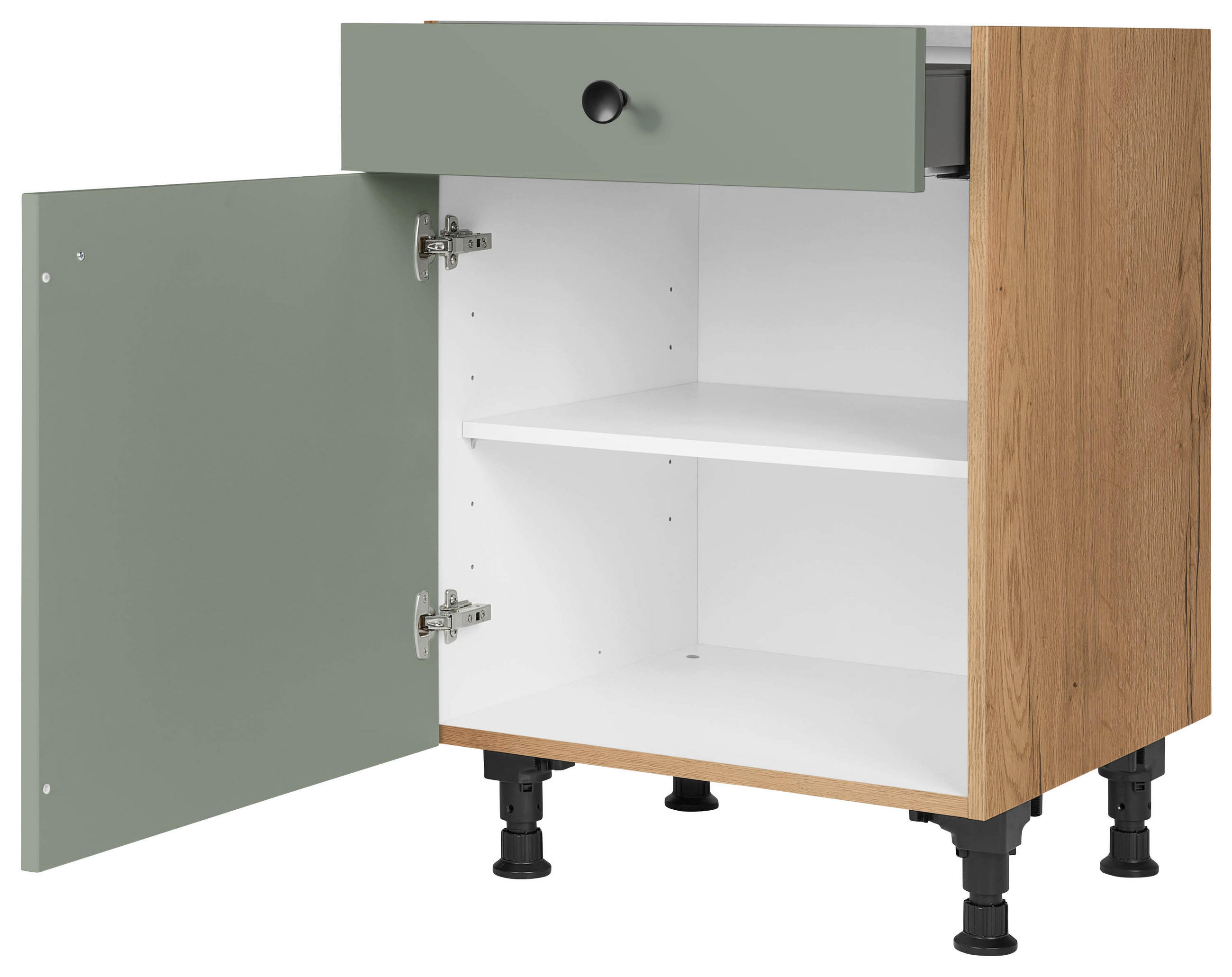 SCHUBKASTENUNTERSCHRANK 60/87/56 cm  in Grün, Eichefarben  - Eichefarben/Schwarz, MODERN, Holzwerkstoff/Metall (60/87/56cm) - Nobilia