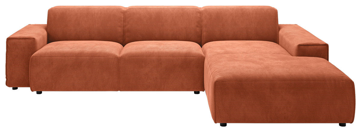 ECKSOFA in Cord Aprikose  300/189 cm  - Aprikose/Schwarz, Design, Kunststoff/Textil (300/189cm) - Pure Home Lifestyle