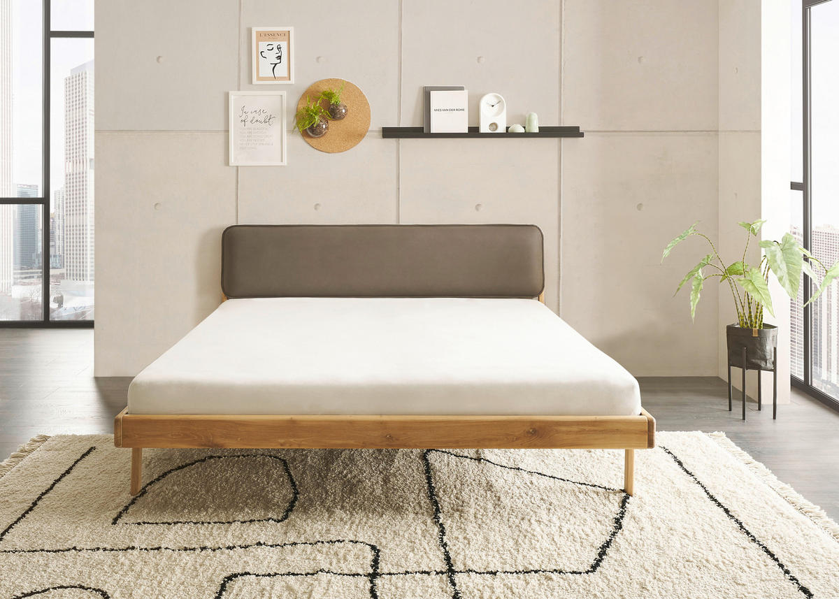 POSTELJA 180 cm   x 200 cm  , les barve hrasta  - rjavosiva/barve hrasta, Moderno, tekstil/les (180/200cm) - MID.YOU