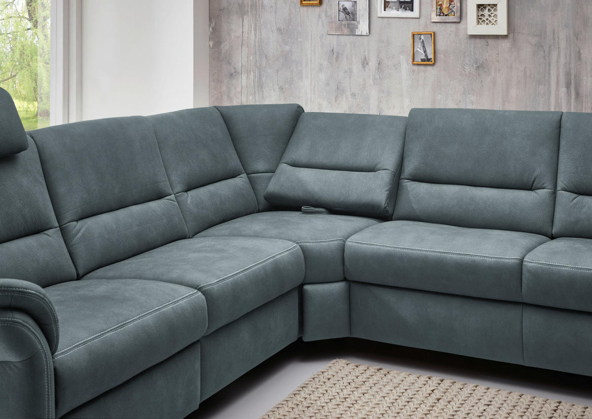 SOFFA i mikrofiber blågrå  - aluminiumfärg/blågrå, Klassisk, metall/textil (262/335/173cm) - Beldomo System