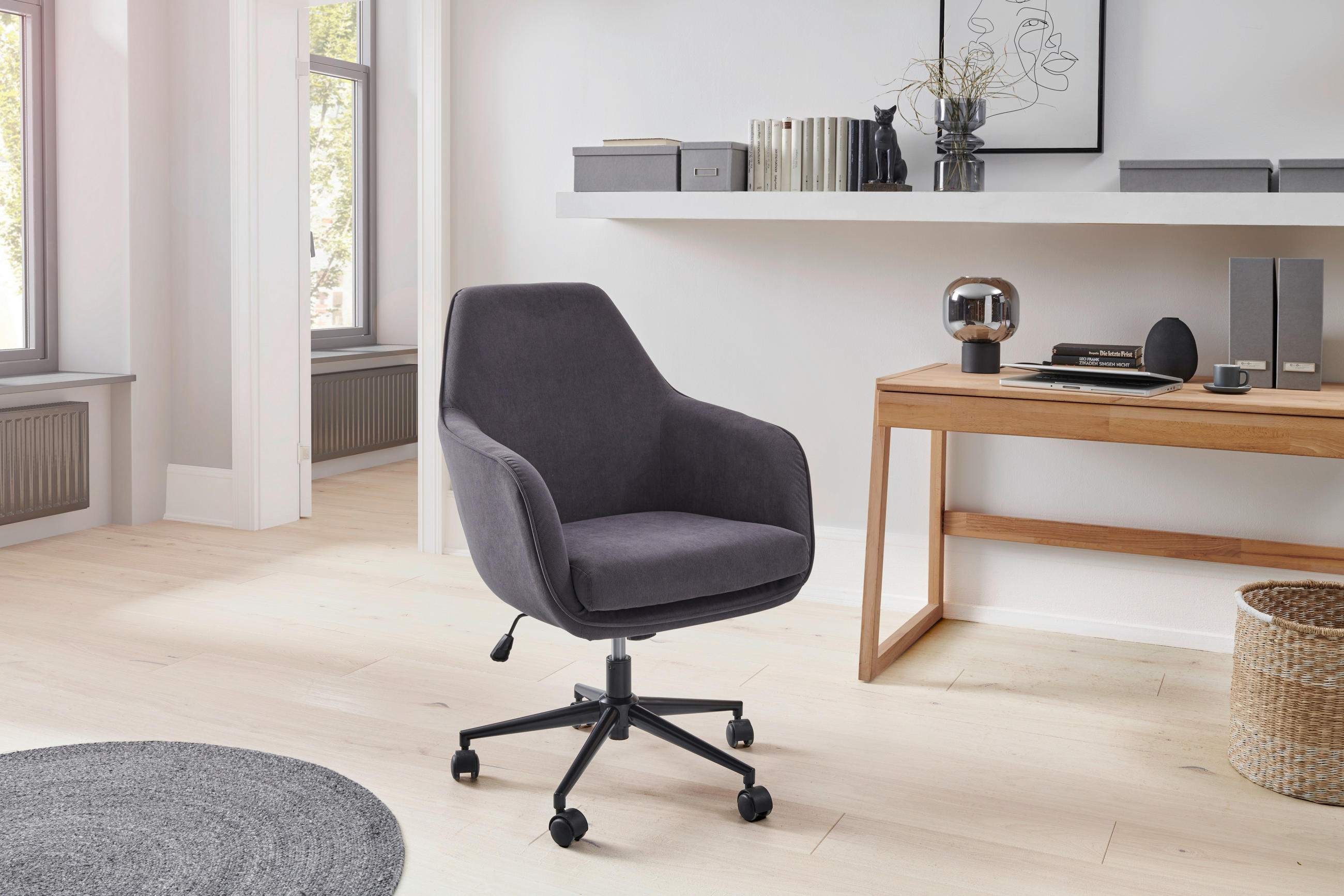 DREHSTUHL  in Cord Dunkelgrau  - Dunkelgrau/Schwarz, Lifestyle, Kunststoff/Textil (63/93-98/71cm) - Livetastic