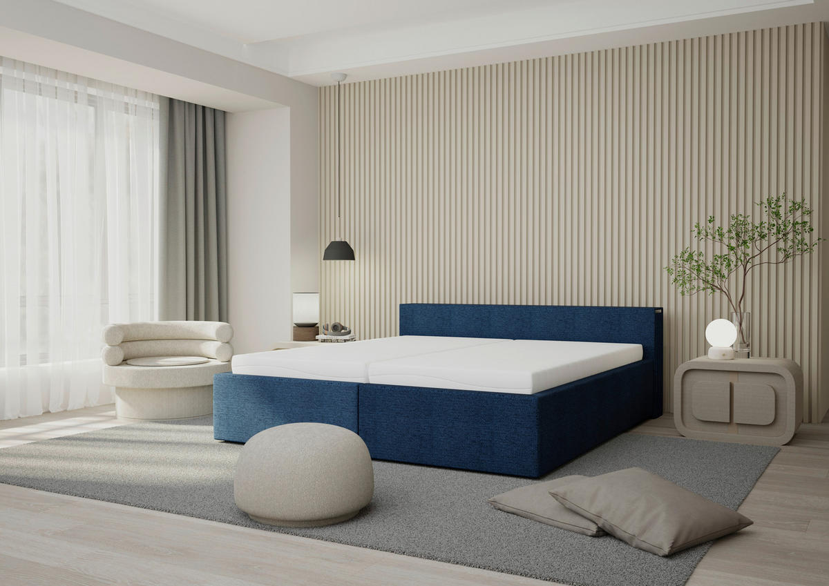 KÁRPITOZOTT ÁGY 180/200 cm  sötétkék  - sötétkék/natúr színű, Modern, műanyag/textil (180/200cm) - Cantus