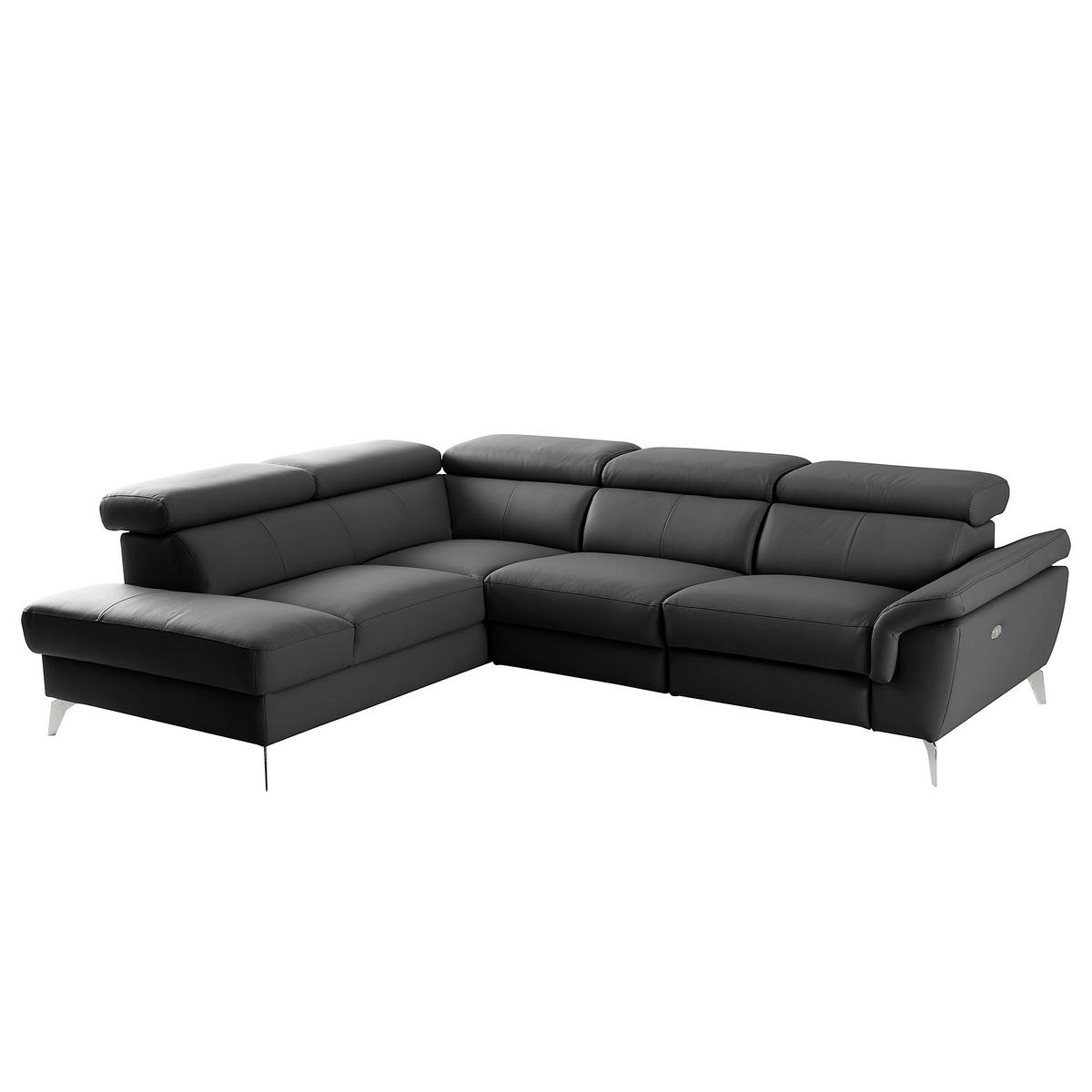 ECKSOFA SONO Schwarz Echtleder Lederlook Bettkasten, Armteilverstellung, Kopfteilverstellung  - Chromfarben/Schwarz, Design, Leder/Textil (210/265cm) - Livetastic