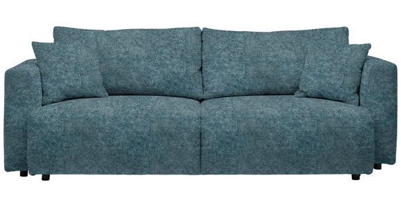 SCHLAFSOFA Velours Pastellblau Zierkissen, Rückenkissen, Bettkasten, Schlaffunktion, Rücken echt  - Pastellblau/Schwarz, Design, Kunststoff/Textil (250/92/105cm) - Carryhome