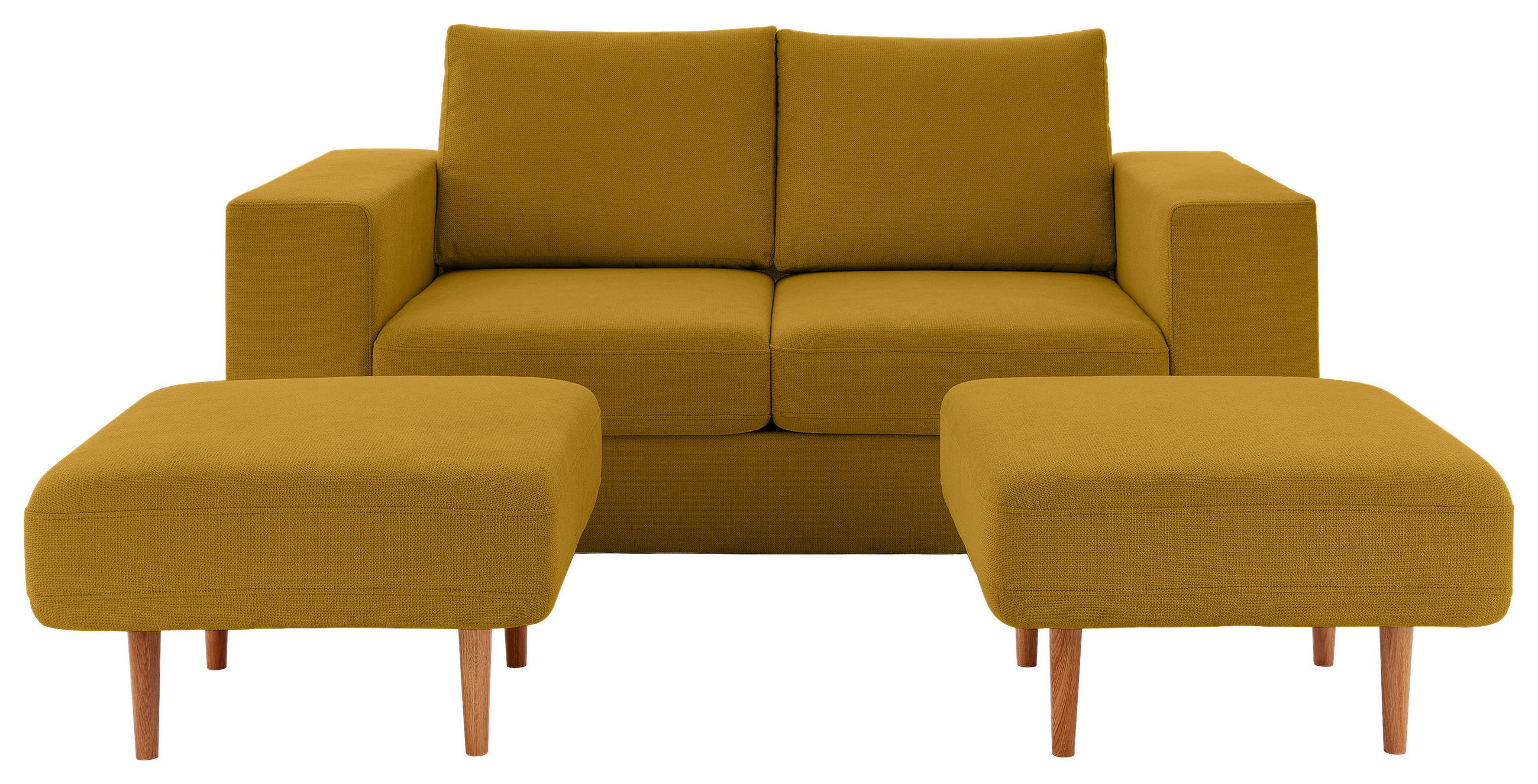 ZWEISITZER-SOFA inkl. Hocker Webstoff Gelb  - Gelb/Schwarz, Design, Kunststoff/Textil (172/96/107cm) - LOOKS by W.Joop