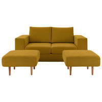 ZWEISITZER-SOFA inkl. Hocker Webstoff Gelb  - Gelb/Schwarz, Design, Kunststoff/Textil (172/96/107cm) - LOOKS by W.Joop
