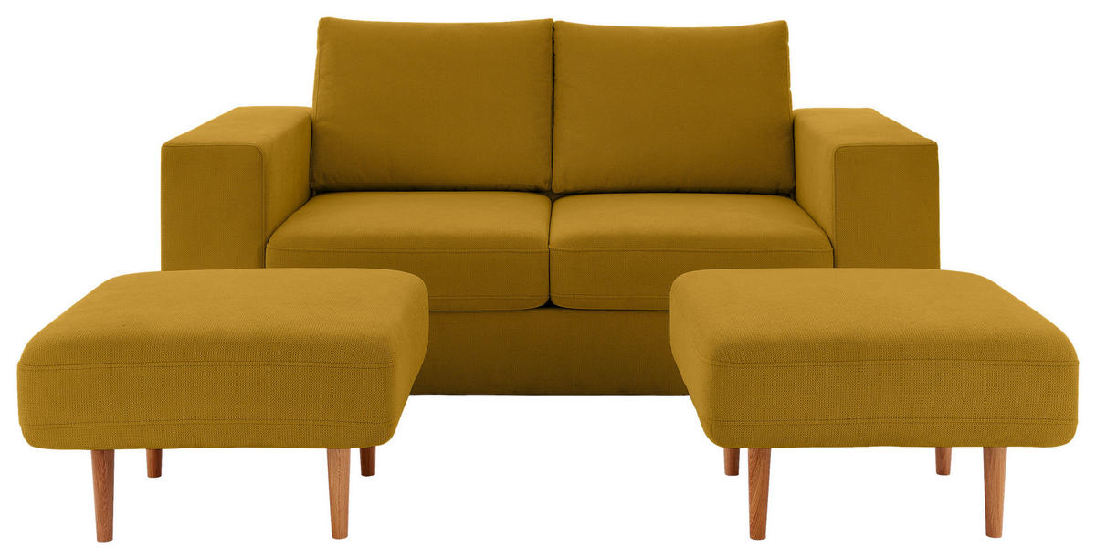 ZWEISITZER-SOFA inkl. Hocker Webstoff Gelb  - Gelb/Schwarz, Design, Kunststoff/Textil (172/96/107cm) - LOOKS by W.Joop