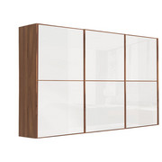SCHWEBETÜRENSCHRANK in Nussbaumfarben, Weiß - Nussbaumfarben/Weiß, Design, Glas/Holzwerkstoff (300/240/69cm) - Visionight