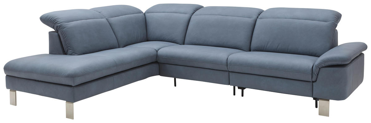 ECKSOFA Blaugrau Echtleder  - Edelstahlfarben/Blaugrau, Design, Leder/Metall (233/309cm) - Dieter Knoll