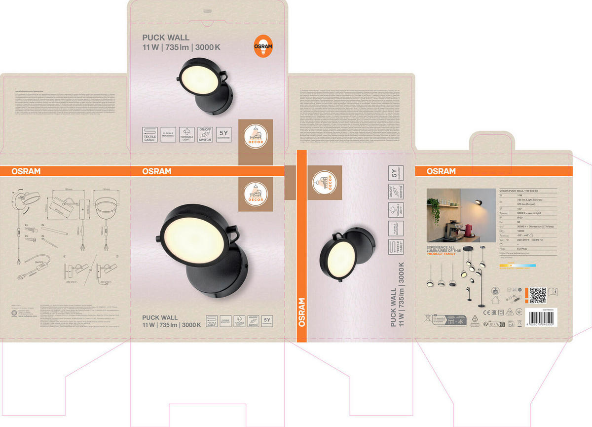 LED-WANDLEUCHTE 15/18/12,5 cm   - Schwarz, Design, Kunststoff/Metall (15/18/12,5cm) - Osram