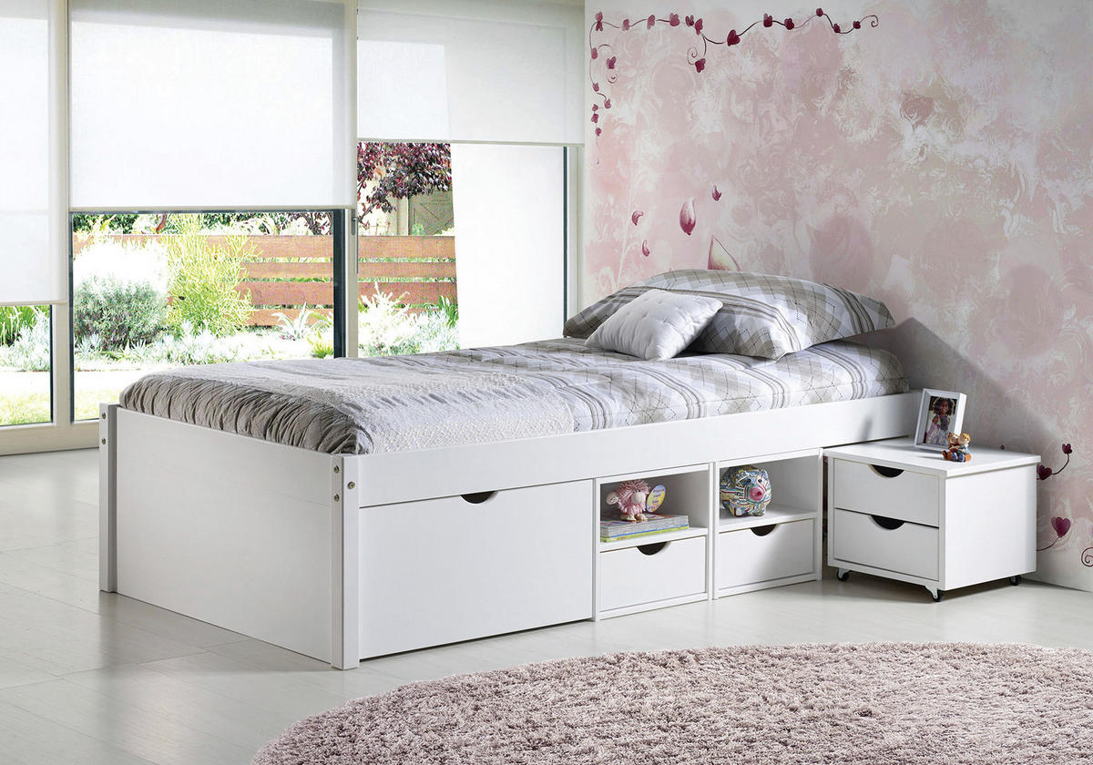 STAURAUMBETT 90/200 cm  in Weiß  - Weiß, LIFESTYLE, Holz (90/200cm) - Xora