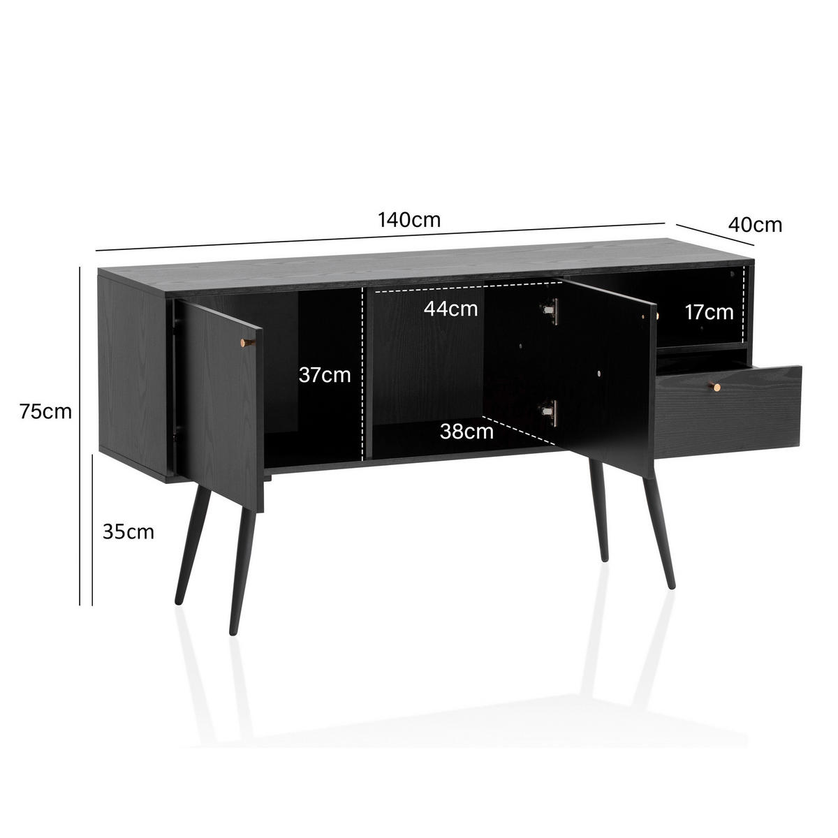 KOMODA, črna  - zlate barve/črna, Konvencionalno, kovina/leseni material (140/75/40cm) - Livetastic