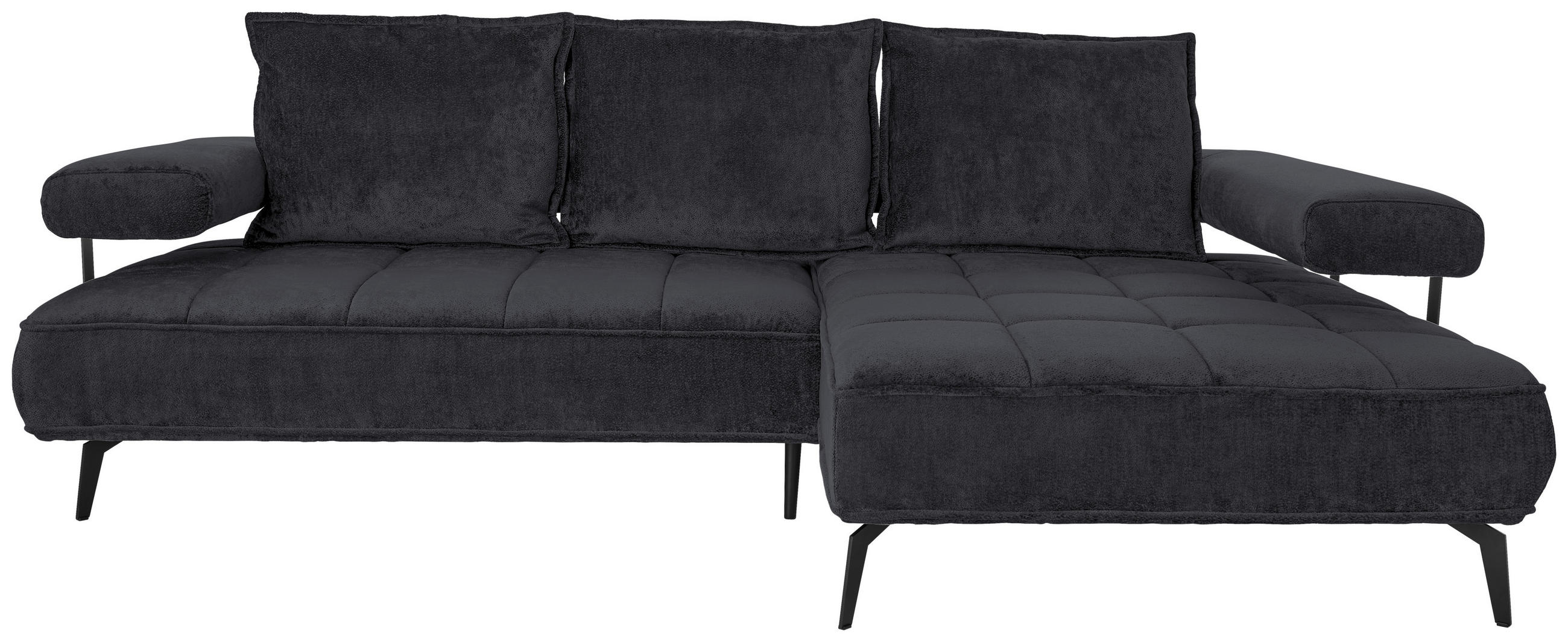 ECKSOFA Schwarz Webstoff  - Schwarz, Design, Textil/Metall (266/180cm) - Welnova
