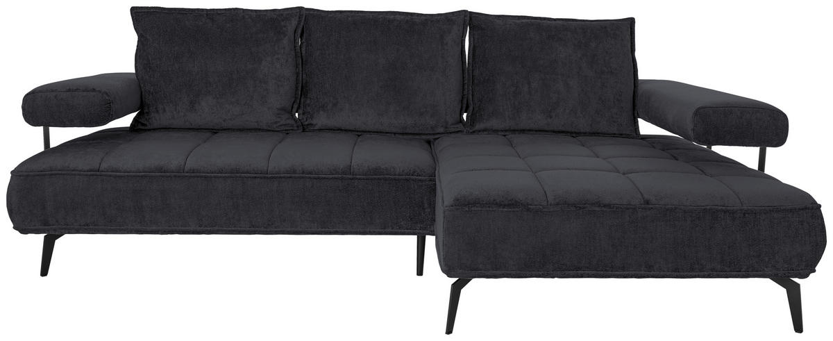 ECKSOFA Schwarz Webstoff  - Schwarz, Design, Textil/Metall (266/180cm) - Welnova
