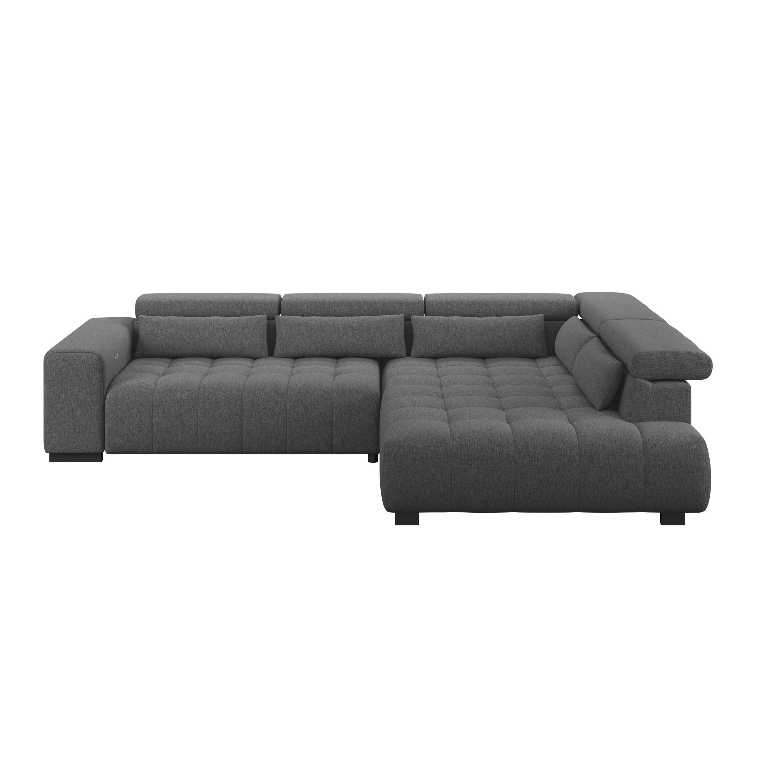 ECKSOFA MATERA Anthrazit Chenille, Struktur Nierenkissen, Kopfteilverstellung, Sitzvorzug  - Anthrazit/Schwarz, Trend, Holz/Textil (311/226cm) - MID.YOU