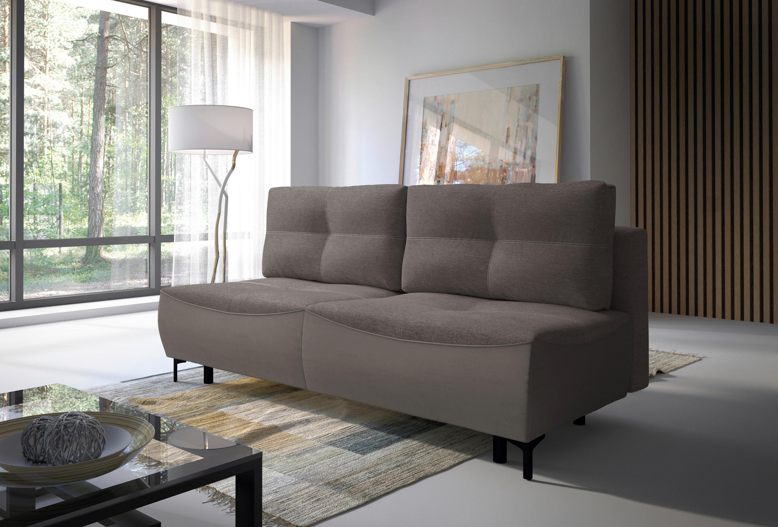 SCHLAFSOFA  mit Schlafen auf Sitzhöhe, Rücken echt Struktur Dunkelbraun  - Dunkelbraun/Schwarz, Design, Textil/Metall (197/94/96cm) - MID.YOU