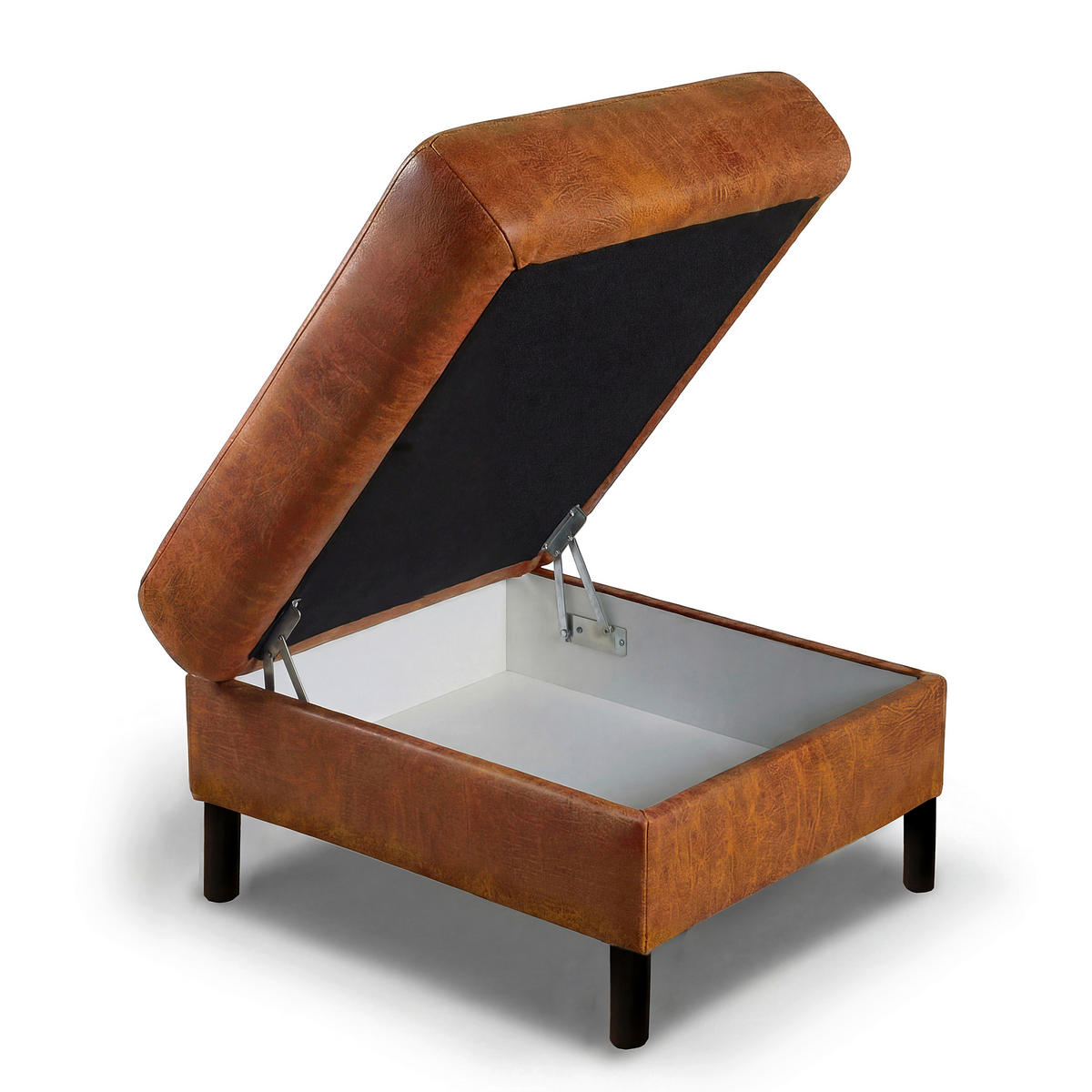 HOCKER Lederlook Echtleder Cognac  - Cognac, Design, Leder/Textil (70/48/60cm) - Livetastic