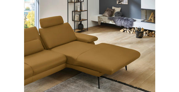 ECKSOFA in Echtleder Currygelb 310/180 cm - Currygelb/Schwarz, Design, Leder/Metall (310/180cm) - Dieter Knoll