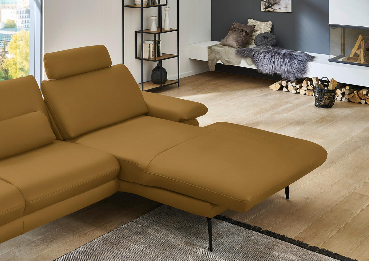 ECKSOFA in Echtleder Currygelb  310/180 cm  - Currygelb/Schwarz, Design, Leder/Metall (310/180cm) - Dieter Knoll