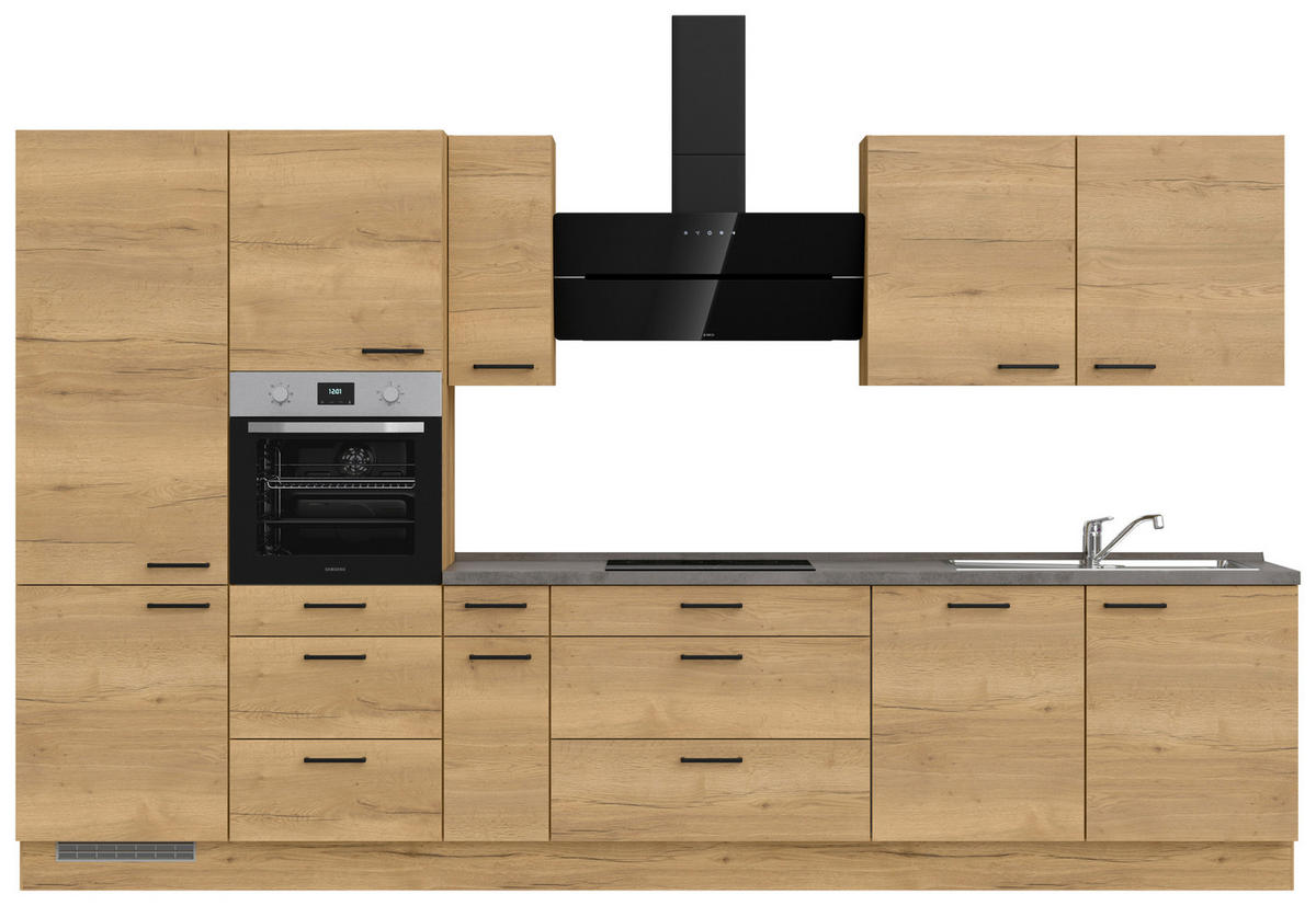KÜCHENBLOCK 360 cm   in Eichefarben, Schieferfarben  - Schieferfarben/Eichefarben, MODERN, Holzwerkstoff/Metall (360cm) - Nobilia