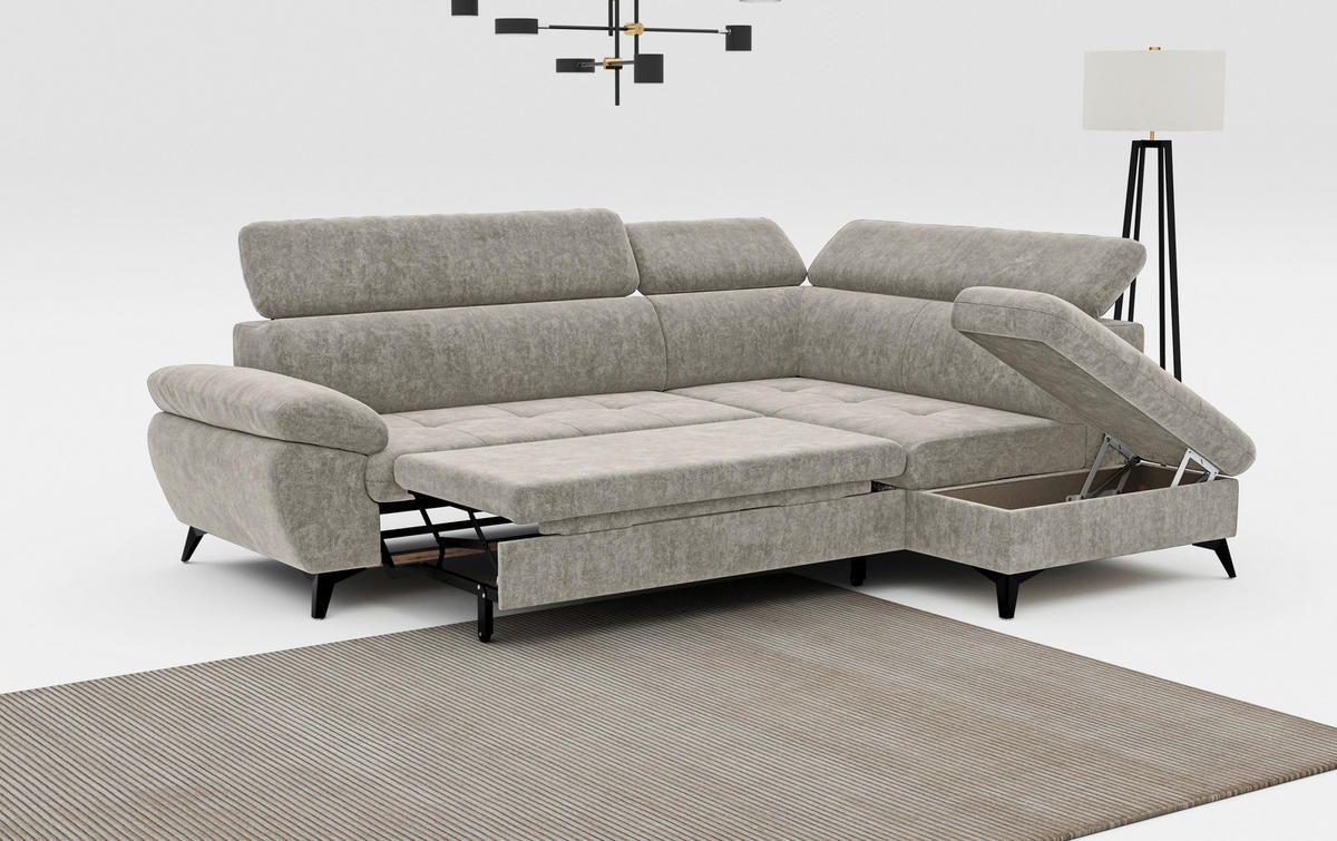 ECKSOFA in Schlammfarben  - Schlammfarben/Schwarz, Textil/Metall (265/207cm) - MID.YOU