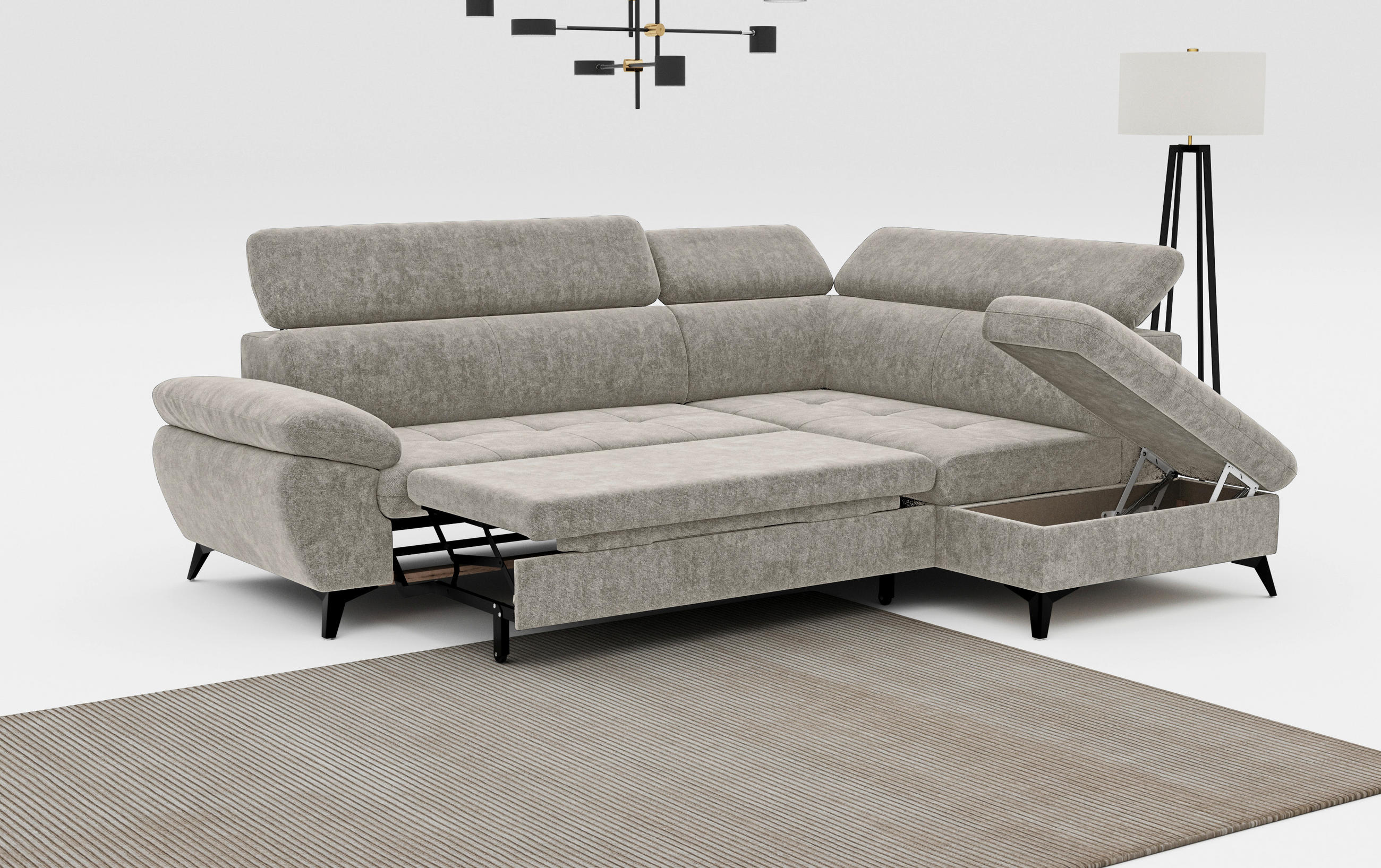 Thumbnail - Mid.you Ecksofa, Schlamm, Textil, 5-Sitzer, Ottomane rechts, L-Form, 265x207 cm, Typenauswahl, Stoffauswahl, seitenverke...