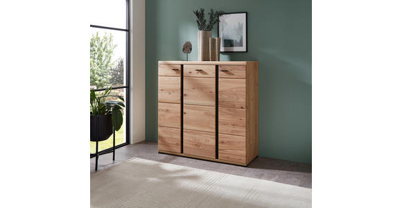 HIGHBOARD Esche massiv Eschefarben, Eiche Artisan Einlegeböden  - Eschefarben/Schwarz, Design, Holz/Holzwerkstoff (124/120/42cm) - Linea Natura